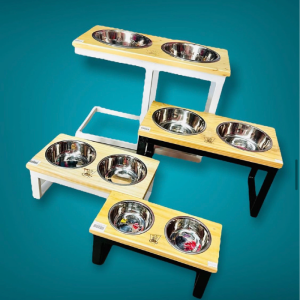 Comedero Doble Alto Madera Y Metal