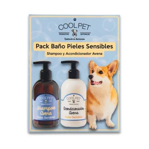 <strong>Cool Pet</strong> Baño Pieles Sensibles Shampoo y Acondicionador de Avena para Mascotas, Botellas de 250 ml