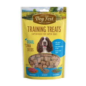 <strong>Dog Fest</strong> Treats & Chews Training Treats Quail & Chia Seeds, Snack de Entrenamiento para Perros, Codorniz y Semillas de Chia, bolsa de 90 gr