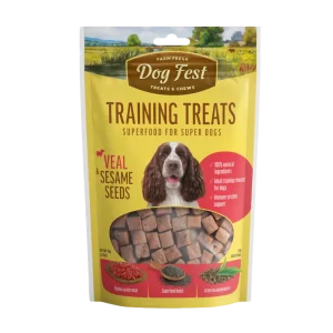 <strong>Dog Fest</strong> Treats & Chews Training Treats Veal & Sesame Seeds, Snack de Entrenamiento para Perros, Ternera y Semillas de Sésamo, bolsa de 90 gr