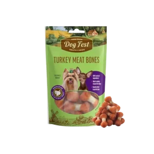 <strong>Dog Fest</strong> Treats & Chews Turkey Meat Bones, Snack para Perros, Huesitos de Carne de Pavo, bolsa de 55 gr