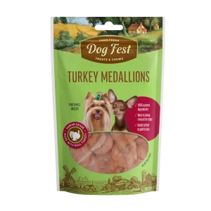 <strong>Dog Fest</strong> Treats & Chews Turkey Medallions, Snack para Perros, Medallones de Pavo, bolsa de 55 gr