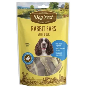 <strong>Dog Fest</strong> Treats & Chews Rabbit Ears with Duck, Snack para Perros, Orejas de Conejo con Pato, bolsa de 55 gr