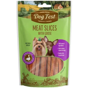 <strong>Dog Fest</strong> Treats & Chews Meat Slices with Goose, Snack para Perros, Rebanadas de Carne con Ganso, bolsa de 55 gr