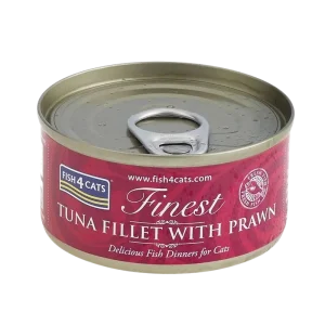 <strong>Fish 4 Cats</strong> Finest Alimento Húmedo para Gatos, Filete de Atún con Langostino, 70 gr, en lata
