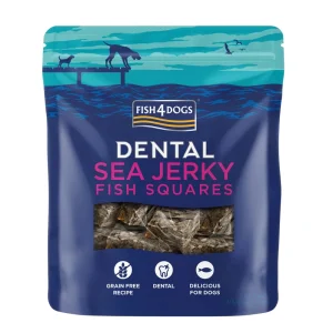 <strong>Fish 4 Dogs</strong> Dental Sea Jerky Fish Squares, Snack Dental para Perros, Cubos de Charqui de Pescado, bolsa de 115 gr