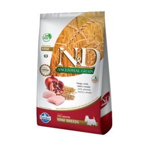 <strong>N&D</strong> Ancestral Grain Adult Mini Breed, Alimento Seco para Perros Adultos, Raza Pequeña, Pollo, Granada, Avena y Cebada, bolsa de 2.5 kg