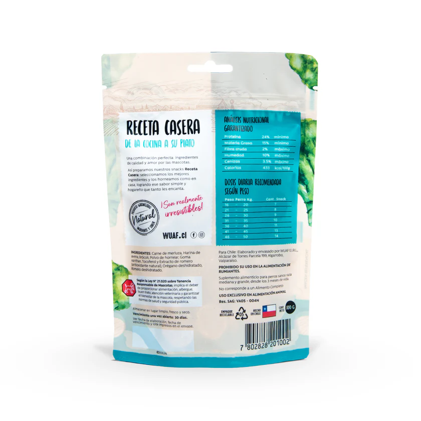 <strong>Wuaf</strong> Receta Casera, Snack para Perros, Galletitas Pescado Brócoli, bolsa de 100 gr - Imagen 2