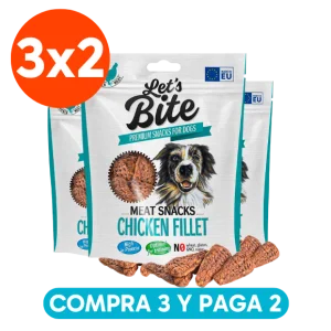 <strong>Pack: Let’s Bite 3×2</strong> Meat Snacks Chicken Fillet, Snack para Perros, Filetes de Pollo Deshidratado, 3 bolsas de 80 gr