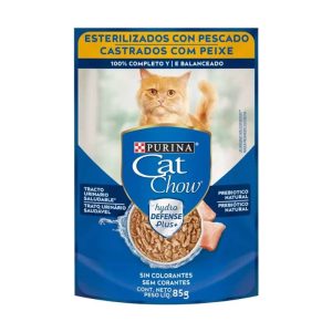 <strong>Purina Cat Chow</strong> Alimento Húmedo para Gatos Esterilizados, Trozos de Pescado en Salsa, Pouch de 85 gr