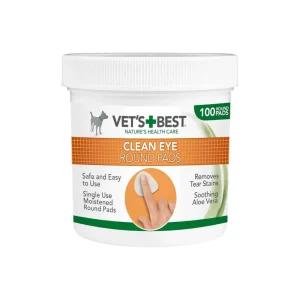 <strong>Vet’s Best</strong> Clean Eye Round Pads, Toallitas Oculares Punta de Dedo para Perros y Gatos, Enriquecidas con Aloe Vera y D-Pantenol, 100 Unidades