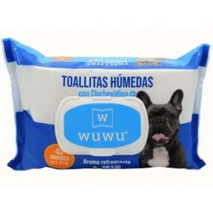 <strong>WuWu</strong> Toallitas Húmedas con Clorhexidina para Mascotas, Antisépticas y Refrescantes, Paquete de 40 Unidades