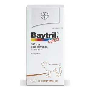 <strong>Baytril</strong> (enrofloxacino), Antibiótico para Perros y Gatos, 150 mg, 10 comprimidos saborizados