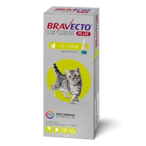<strong>Bravecto</strong> Plus Solución Tópica, Antiparasitario Interno y Externo para Gatos, 1.2 a 2.8 kg, 1 pipeta de 0.4 ml
