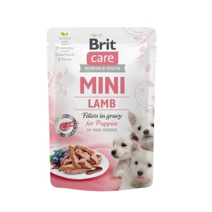 <strong>Brit Care</strong> Mini Lamb, Alimento Húmedo para Perros Cachorros, Raza Mini/Pequeña, Filetes de Cordero en Salsa, bolsa de 85 gr