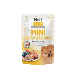 <strong>Brit Care</strong> Mini Rabbit & Salmon, Alimento Húmedo para Perros, Raza Mini/Pequeña, Conejo y Salmón en Salsa, 85 gr, en bolsa