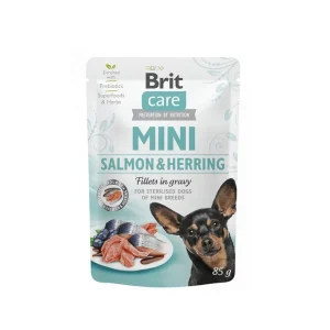 <strong>Brit Care</strong> Mini Salmon & Herring, Alimento Húmedo para Perros, Raza Mini/Pequeña, Salmón y Arenque (Pescado Blanco) en Salsa, 85 gr, en bolsa