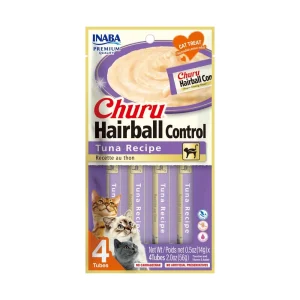 <strong>Inaba</strong> Churu Cat Hairball Control, Snack Húmedo para Gatos, Control Bolas de Pelo, Atún, 4 tubos