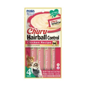 <strong>Inaba</strong> Churu Cat Hairball Control, Snack Húmedo para Gatos, Control Bolas de Pelo, Pollo, 4 tubos
