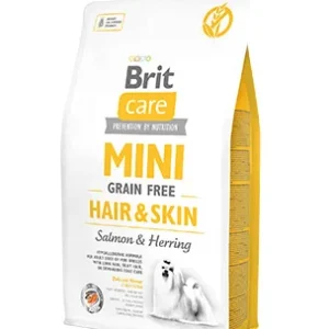 <strong>Brit Care</strong> Hair and Skin Alimento Seco para Perros Piel y Pelaje, Adulto, Raza Mini/Pequeña, Salmón y Arenque Libre de Granos, bolsa de 2-7 kg