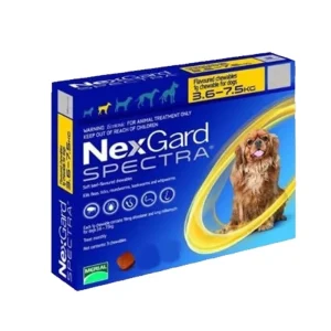 <strong>Nexgard SPECTRA</strong> Antiparasitario Interno y Externo para Perros, 3.6-7.5 kg, 3 comprimidos masticables (dosis mensuales)